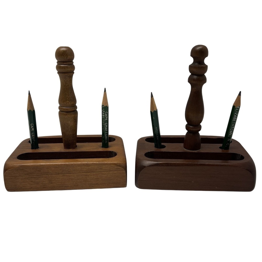 Vintage Set Of Wooden Playing Card Caddies With Pencil Holes MCM 70s